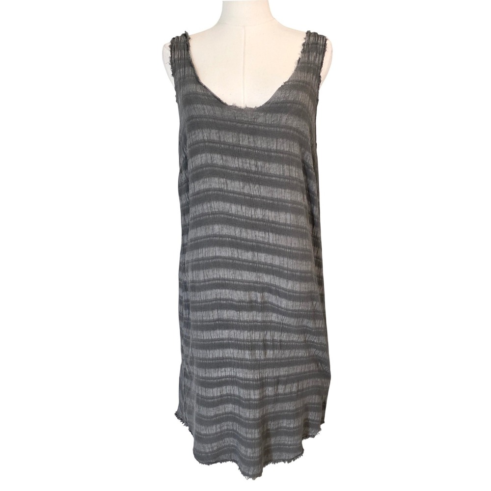 SAM&LAVI Striped Shift Dress Womens Medium Grey Excellent Raw Edge V-Back USA